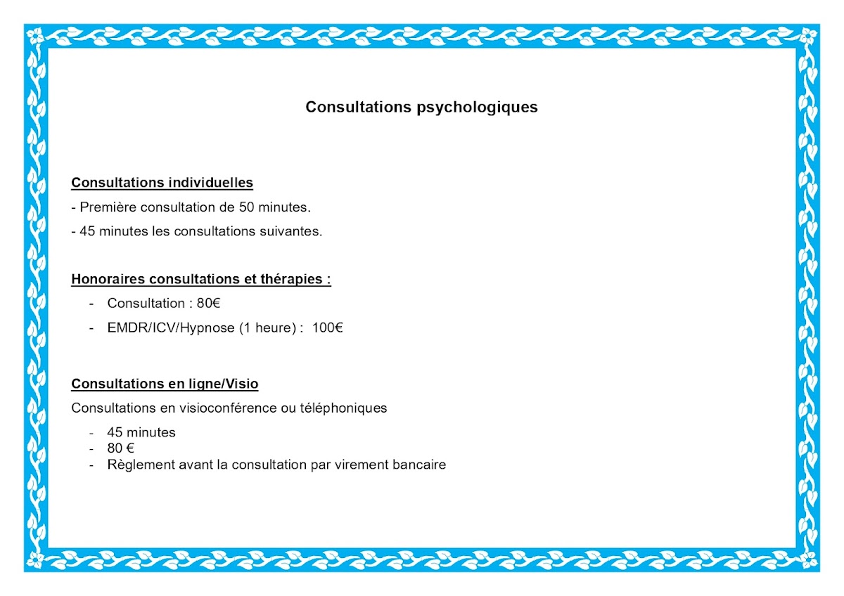 Isabelle Sonigo - Psychologue/Psychothérapeute/Hypnothérapeute - Paris 15 ICV/EMDR/burn out/traumatisme/stress/dépression
