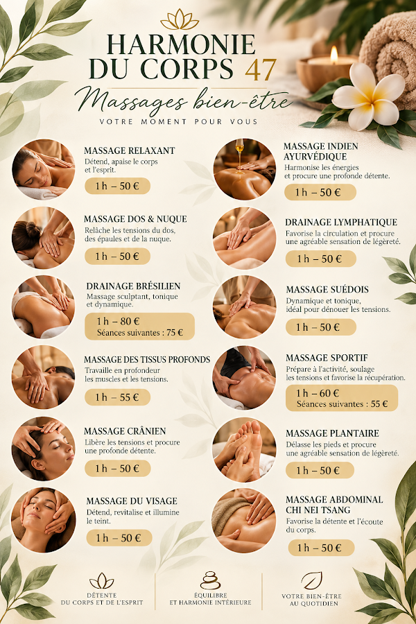 Harmonie du corps * MASSAGE CORPOREL * DRAINAGE LYMPHATIQUE